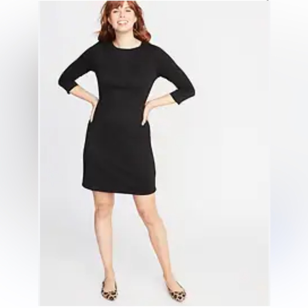 Old Navy 3/4 Sleeve Black Stretch Ponte Pencil Sheath Dress